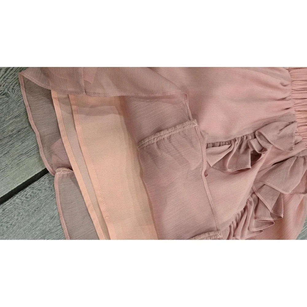 Endless Rose Pink Ruffle Off The Shoulder Romper Smocked Waist Chiffon XS